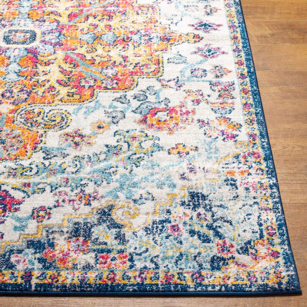 Orange and Navy Synthetic 4' x 6' Vintage Medallion Area Rug