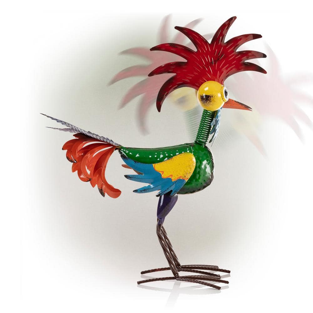 18" Multicolor Metal Rooster Lawn Decoration