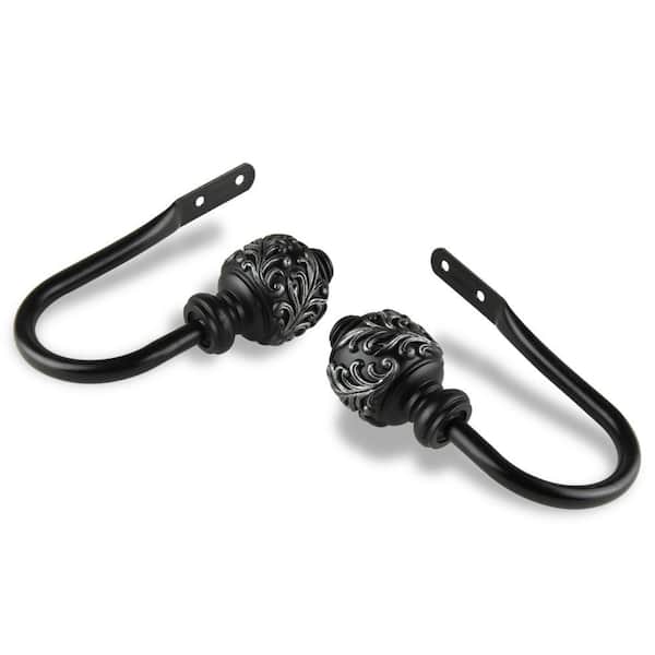Tilly Decorative Black Steel Hook Curtain Holdback (Set of 2)