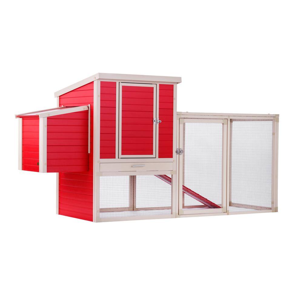 Red and Beige ECOFLEX Dual-Level Chicken Coop with Stainless Steel Mesh