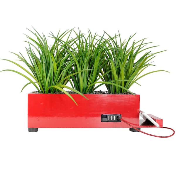 MinxNY 4-Port USB Charging Station Power Plant Artificial Lifelike Grass Red Charging Station