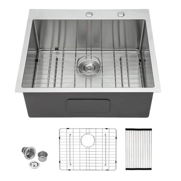 16-Gauge Stainless Steel 25 in. Single Bowl Round Angel Drop-In Kitchen Sink