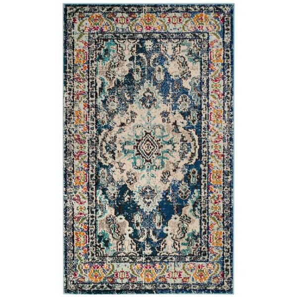 SAFAVIEH Monaco Navy/Light Blue 4 ft. x 6 ft. Distressed Border Medallion Area Rug
