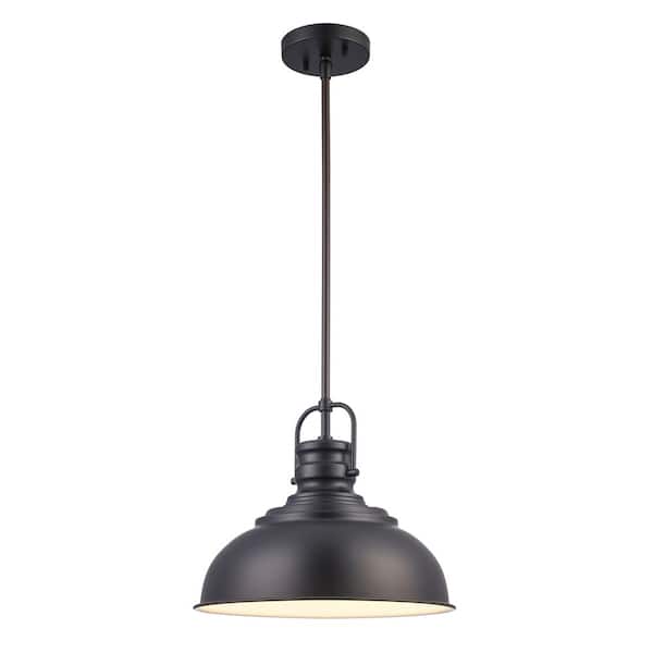 Shelston 13 in. 1-Light Black Farmhouse Pendant Light Fixture with Metal Shade