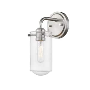 1-Light Brushed Nickel Sconce with Clear Glass