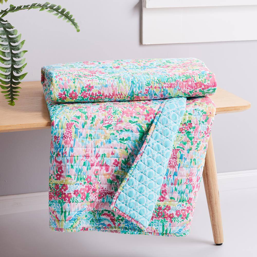 Karolynna Floral Reversible Cotton Quilted Throw 50x60in