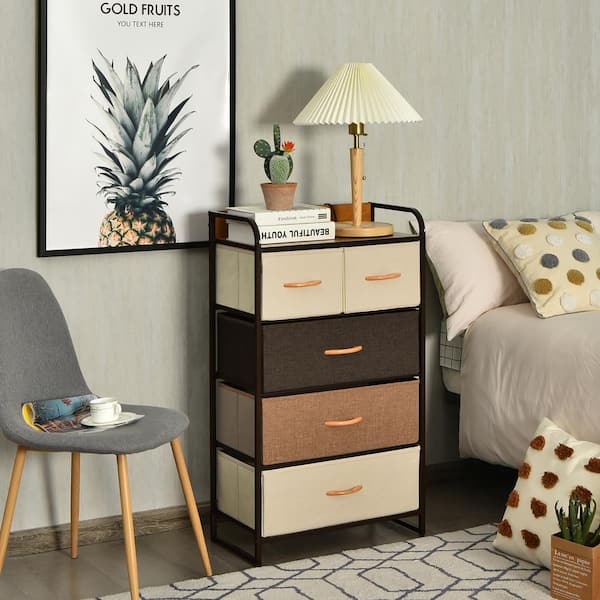 Costway 5-Drawer Cream Dresser Storage with Wooden Top 39 in. x 23 in. x  11.5 in. QD-654-A17