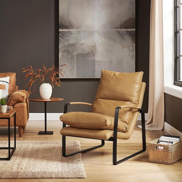 Art Leon Peculiar Design Brown Genuine Leather Lounge Accent