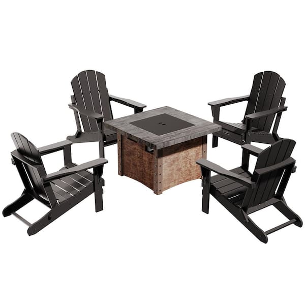 CASAINC Black 5-Piece Plastic Adirondack Outdoor Conversation Patio Fire Pit