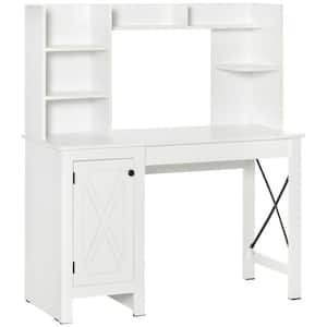 Farmhouse 19.75 in. White Wooden Computer Desk with Hutch and Cabinet