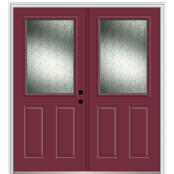 MMI Door Rain Glass 72 in. x 80 in. Left-Hand Inswing 1/2 Lite 2-Panel Painted Burgundy Prehung Front Door on 4-9/16 in. Frame