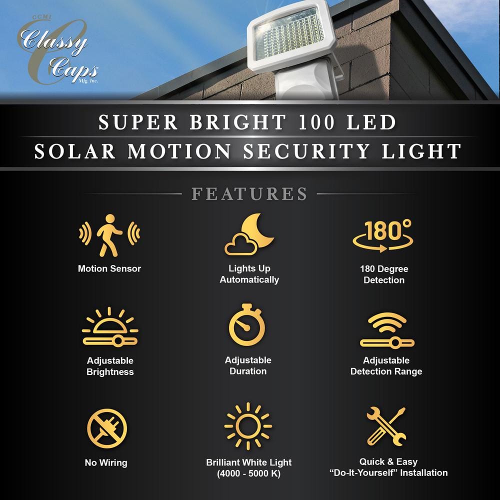 White Metal Solar Motion Sensor Security Light with 100 LEDs