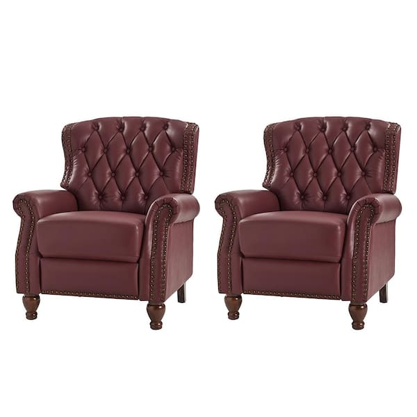 JAYDEN CREATION Isabel Burgundy Genuine Leather Recliner with Tufted Back (Set of 2)