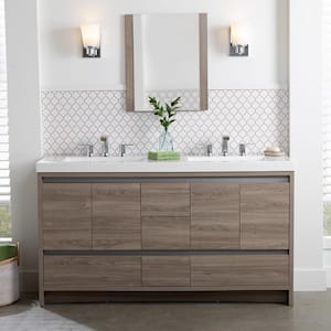Oakes 61 in. W x 19 in. D x 34 in. H Double Sink Freestanding Bath Vanity in Forest Elm with White Cultured Marble Top