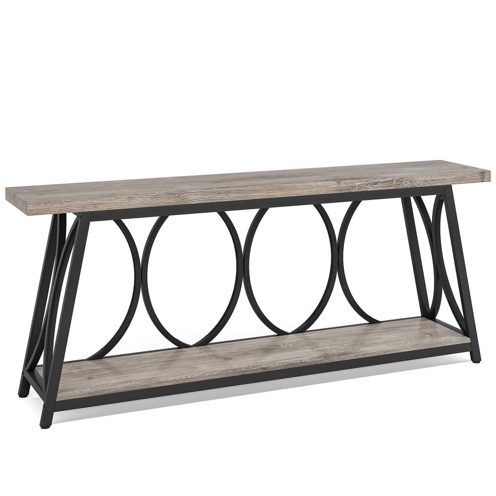 BYBLIGHT Turrella 71 in. Gray Rectangle MDF Console Table with 2 Tier ...