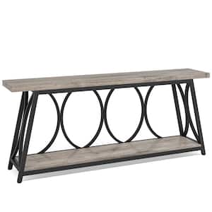 Turrella 71 in. Gray Rectangle MDF Console Table with 2 Tier Shelf, Extra Long Sofa Table Behind Couch Entryway Table