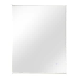 24 in. W x 30 in. H Rectangular Aluminum Framed Anti-Fog Wall Mount Bath Vanity Mirror in Silver with Dimmable LED Light