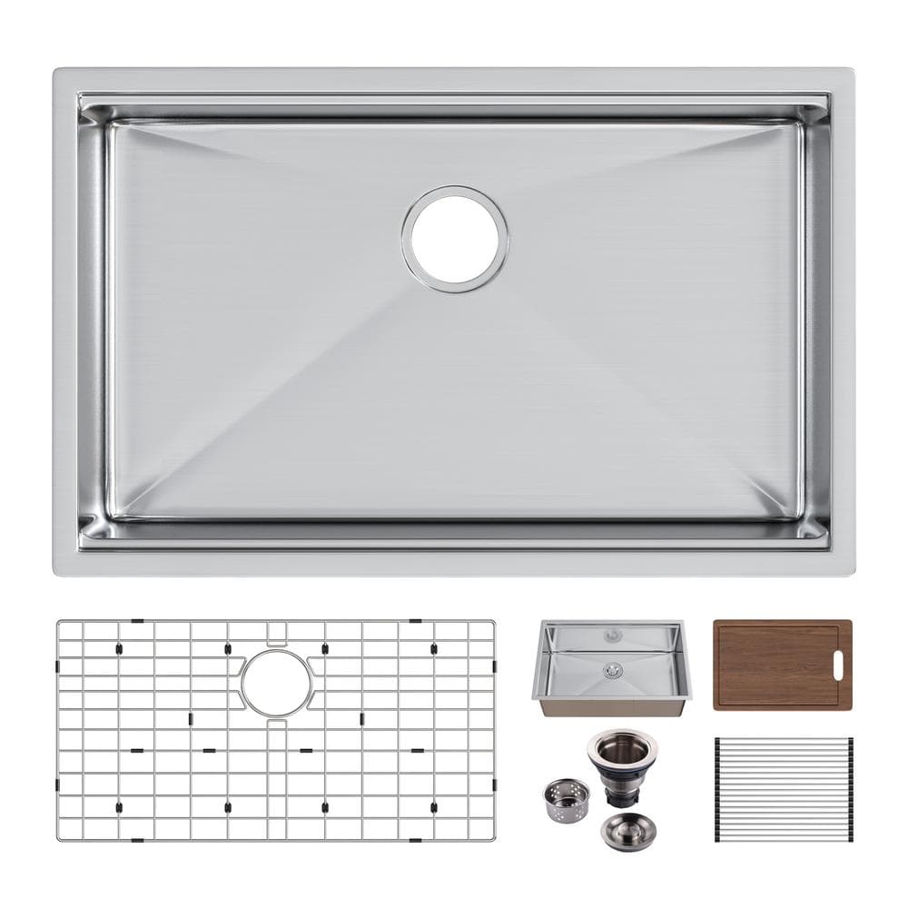 Magnus 30'' Stainless Steel Single Bowl Farmhouse Kitchen Sink with Workstation