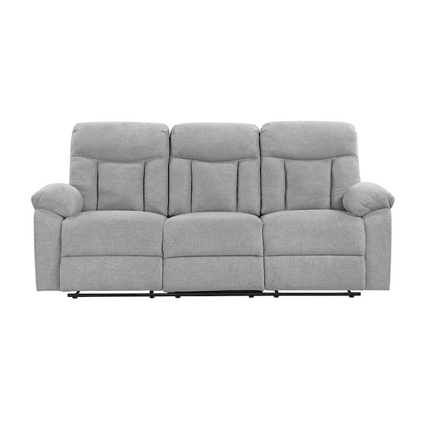 Augusta 84 in W Pillow Top Arm Chenille Fabric Rectangle Manual Double Reclining Sofa in Gray
