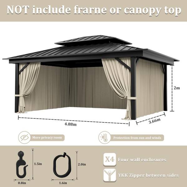 Universal 4-Panel Gazebo Privacy Curtains For 12'x16' Gazebos - Waterproof, Sun Protection, With Zipper & Sliding Hooks
