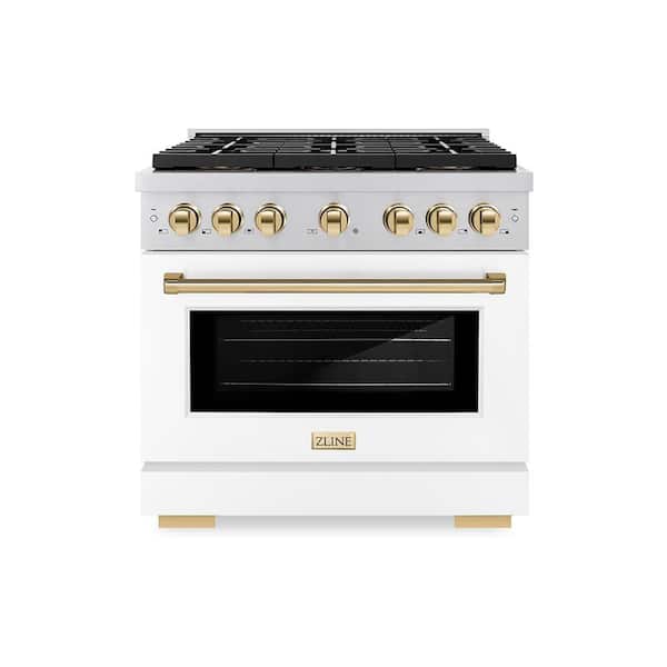 Autograph 36 in. 5.2 cu. ft. Paramount Dual Fuel Range with 6 Burner DuoPro Cooktop with White Matte Door and Gold