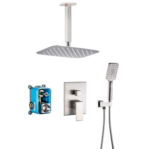 Ceiling Single-Handle 1-Spray Square High Pressure Shower Faucet 12 in. Shower Head in Brushed Nickel (Valve Included)
