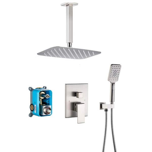 Miscool Rainfall 1-Handle 1-Spray 10 in. Square High Pressure Shower Faucet in Brushed Nickel (Valve Included)