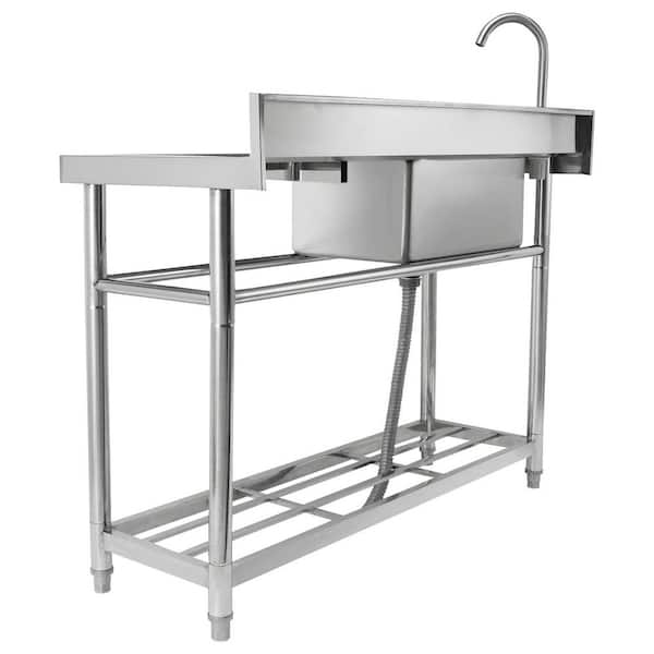 Stainless Steel Utility Sink, 1 Compartment Freestanding Sink, 39.4 x 19.1 x 37.4 in., for Garage 2025 update