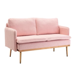 28.35 in. Pink Polyester 2-Seater Loveseat with Iron Feet