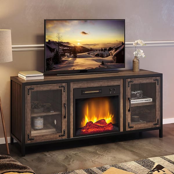 Industrial tv deals stand with fireplace