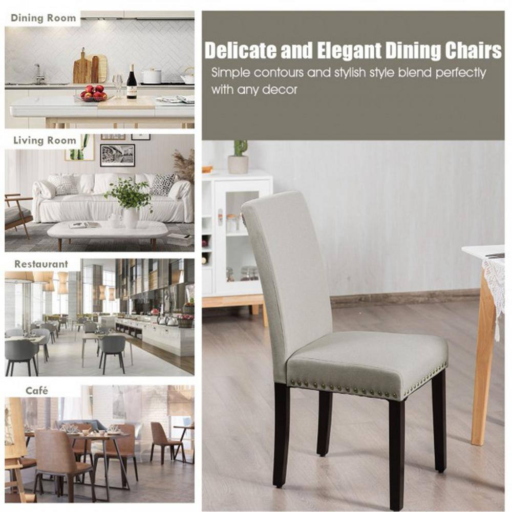 Light Sage Linen Upholstered Parsons Side Chair Set with Wood Legs