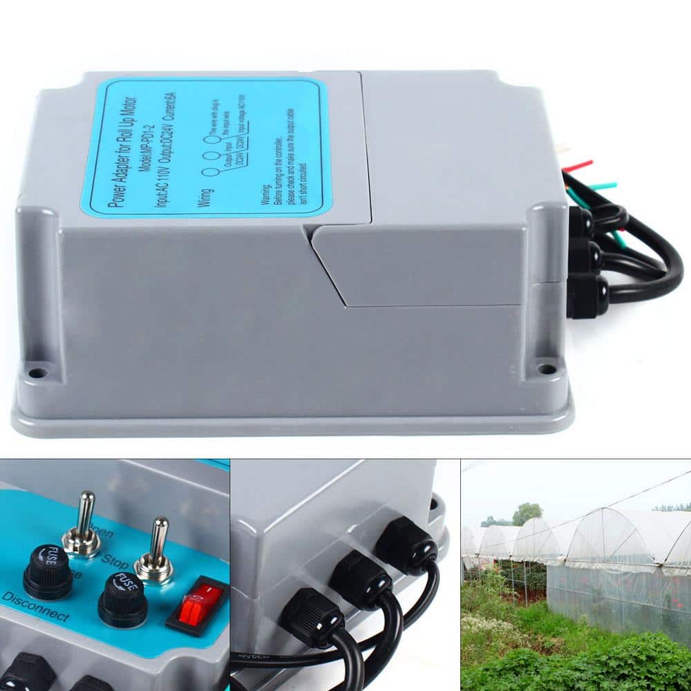 UYG Greenhouse Film Roll Up Motors with Limit Switch and Creeper for Chicken Coop Greenhouse Ventilation System AC110V to DC24V + Transformer Controller Joint Box 2 Packs Automatic Venting 