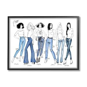 "Denim By Decades Female Fashion Jeans Blue White" by BlursByAI Framed Abstract Wall Art Print 16 in. x 20 in.