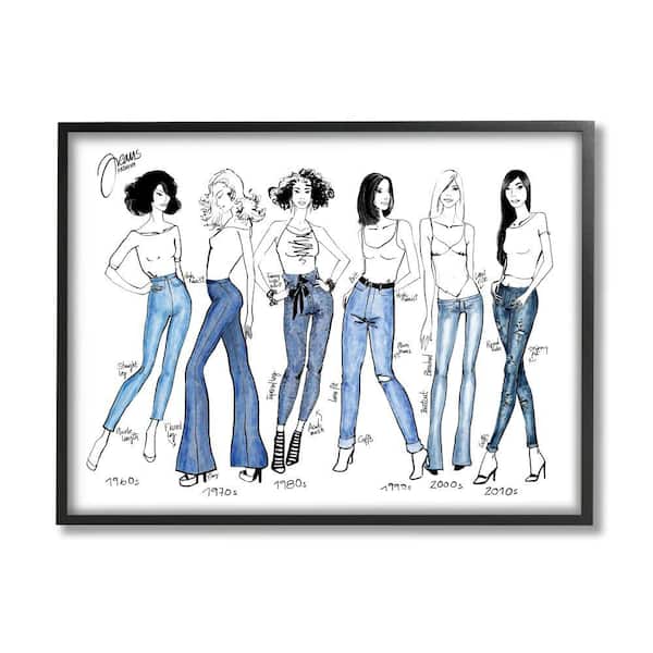 Stupell Industries "Denim By Decades Female Fashion Jeans Blue White" by BlursByAI Framed Abstract Wall Art Print 24 in. x 30 in.