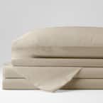 Organic 4-Piece Oat Solid 300-Thread Count Cotton Percale King Sheet Set
