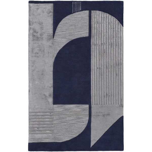 2 ft. x 8 ft. Blue, Silver Geometric Area Rug