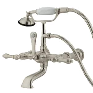 Vintage 7 in. Center 3-Handle Claw Foot Tub Faucet with Handshower in Brushed Nickel