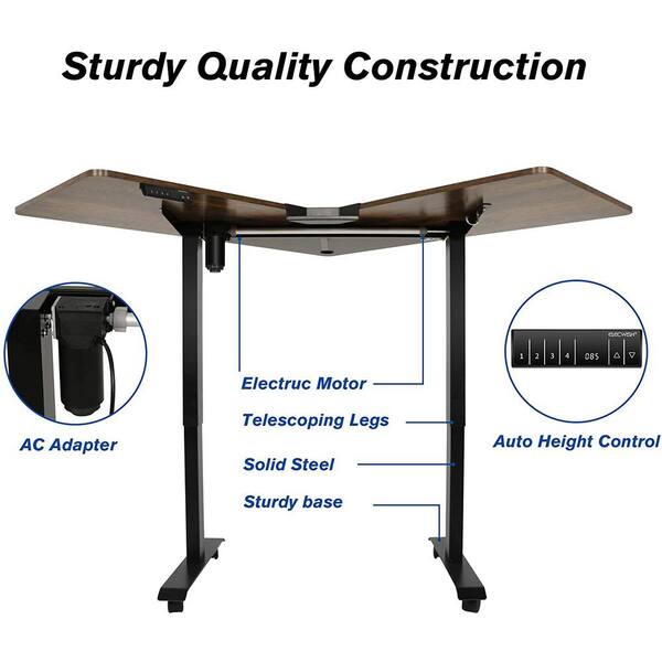 Siavonce 53 In Black And Brown L Shaped Electric Corner Standing Desk With Adjustable Height Ly K Fx06 Fp The Home Depot