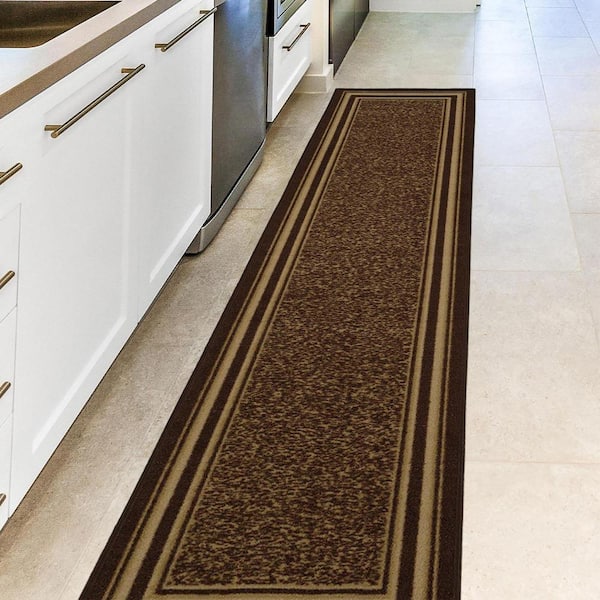 Ottohome Collection Non-Slip Rubberback Bordered Design 2x7 Indoor Runner Rug, 1 ft. 10 in. x 7 ft., Dark Brown