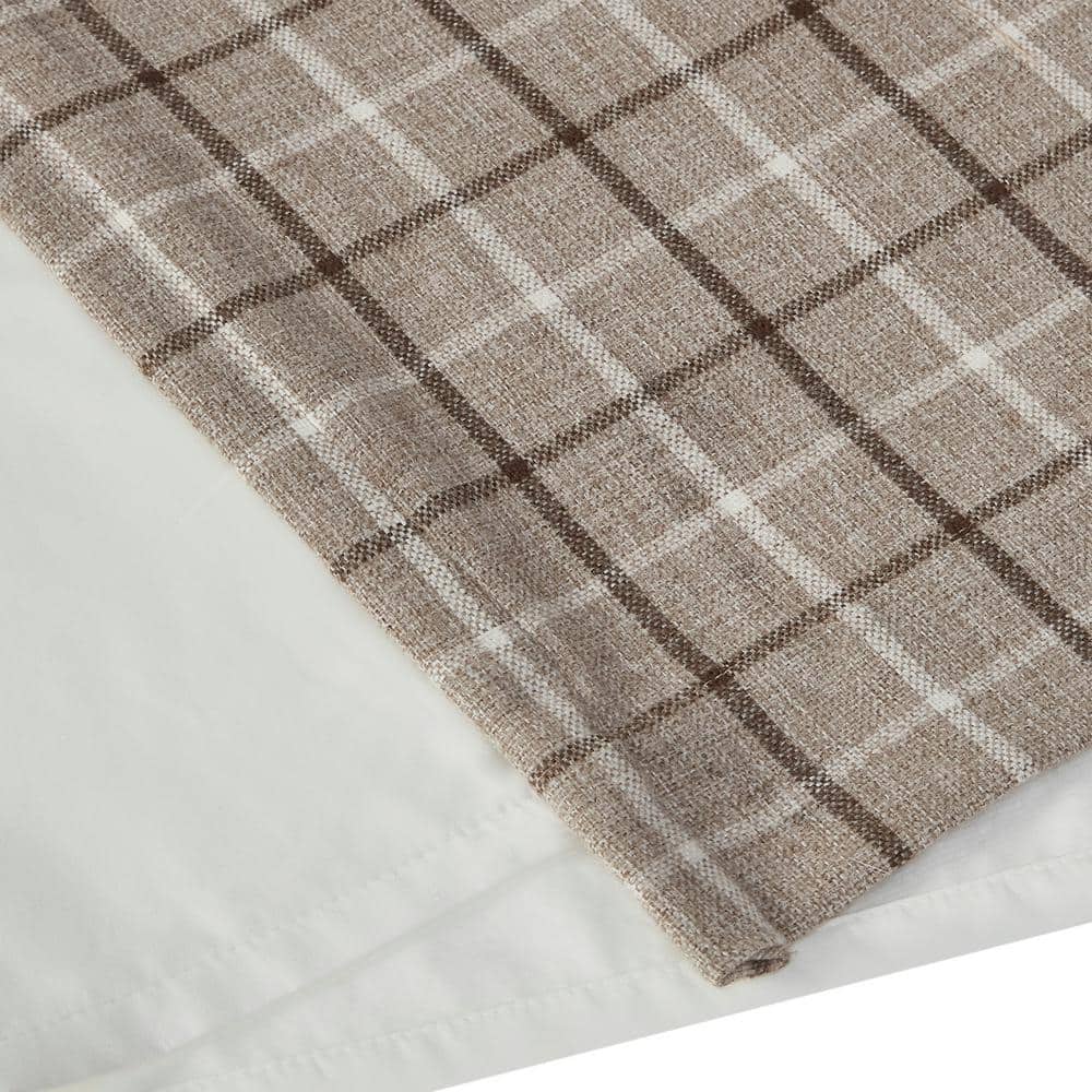 Greige Plaid Light-Filtering Polyester Drapes with Fleece Lining