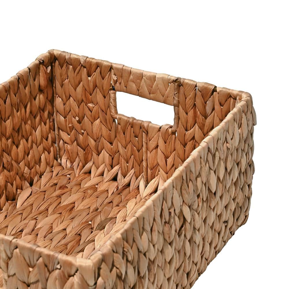 Natural Woven Hyacinth and Steel Square Storage Basket Set