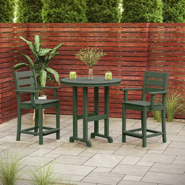 POLYWOOD Grant Park Green 3-Piece HDPE Plastic Farmhouse Counter Set
