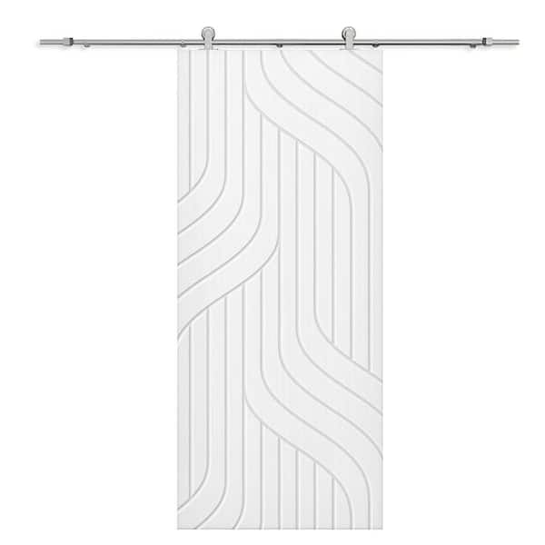 CALHOME 30 in. x 96 in. White Painted Composite MDF Paneled Interior Sliding Barn Door with Hardware Kit