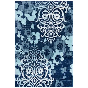 Adirondack Navy/Aqua 4 ft. x 6 ft. Floral Damask Area Rug