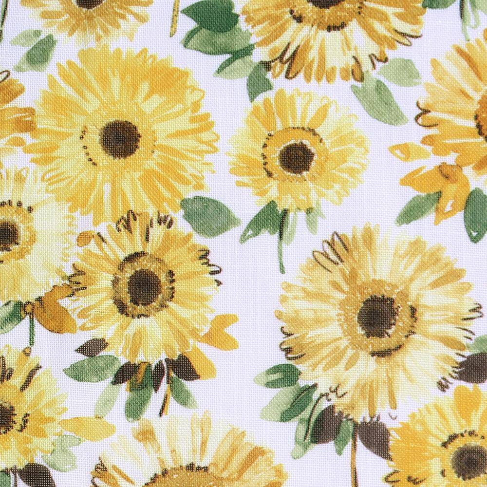 Yellow Sunflower Print Semi-Sheer Rod Pocket Kitchen Curtain Set