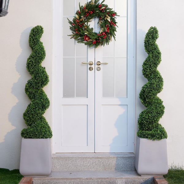 DR.Planzen 4 ft. Artificial Boxwood Spiral Topiary Trees Faux