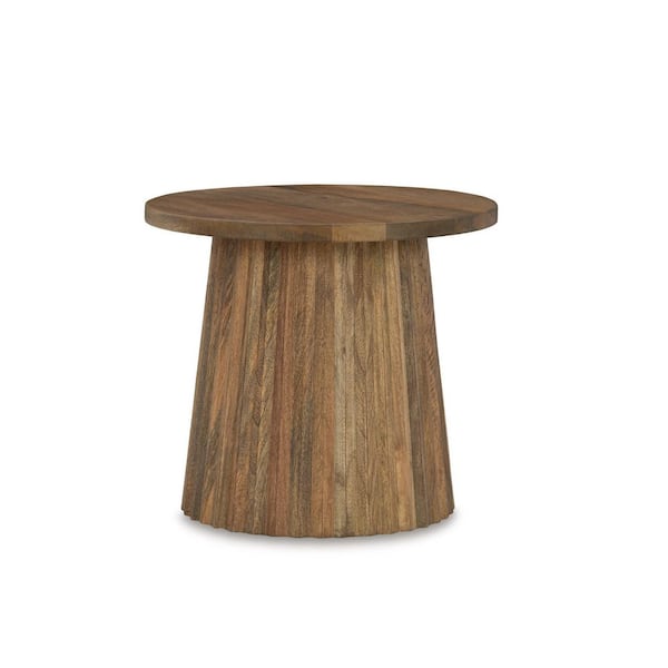 Signature DESIGN BY ASHLEY Ceilby 20 in. Brown Round Wood End Table with Pedestal Base