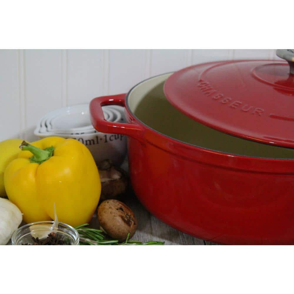 Red Enameled Cast Iron Round Dutch Oven with Stainless Steel Knob