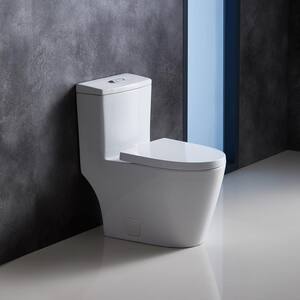 1-Piece Dual Flush 1.2 GPF/0.8 GPF Elongated High Efficiency Skirted Toilet All-in-One Toilet in White Seat Included