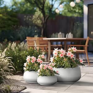 20.5 in. 15.5 in. 11.5 in. Dia Crisp White Large Tall Round Concrete Plant Pot / Planter for Indoor and Outdoor Set of 3